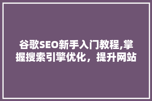 谷歌SEO新手入门教程,掌握搜索引擎优化，提升网站排名