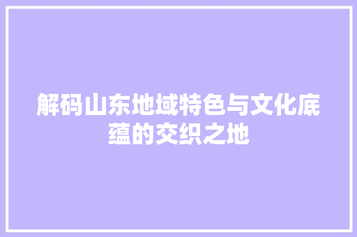 解码山东地域特色与文化底蕴的交织之地