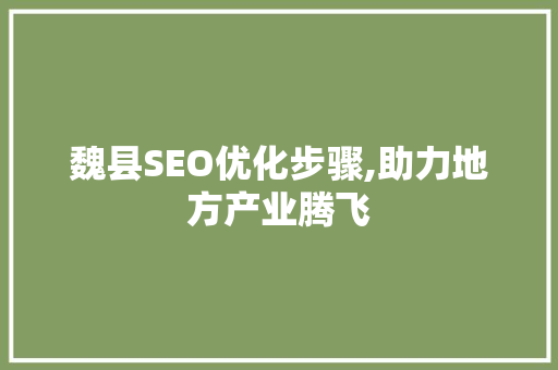 魏县SEO优化步骤,助力地方产业腾飞