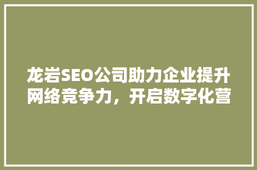 龙岩SEO公司助力企业提升网络竞争力，开启数字化营销新篇章