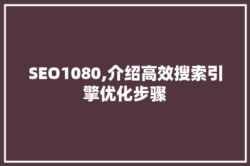 SEO1080,介绍高效搜索引擎优化步骤