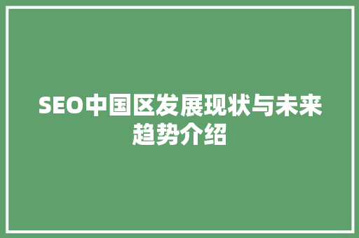 SEO中国区发展现状与未来趋势介绍