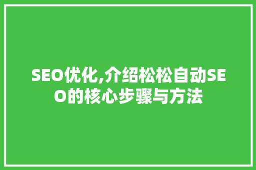 SEO优化,介绍松松自动SEO的核心步骤与方法