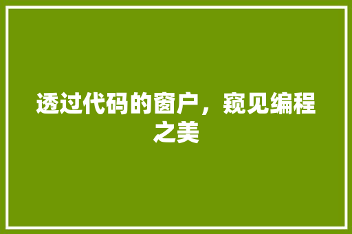 透过代码的窗户，窥见编程之美
