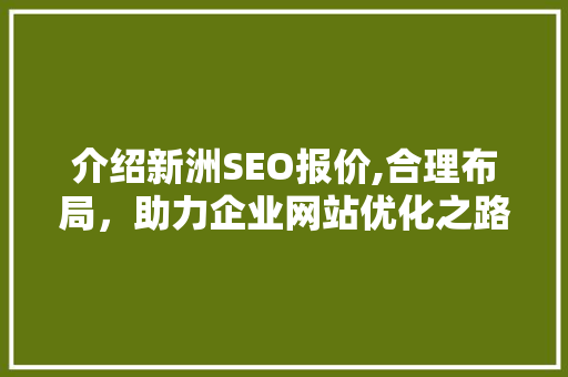 介绍新洲SEO报价,合理布局，助力企业网站优化之路
