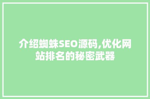 介绍蜘蛛SEO源码,优化网站排名的秘密武器