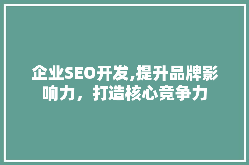 企业SEO开发,提升品牌影响力，打造核心竞争力