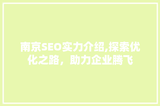 南京SEO实力介绍,探索优化之路，助力企业腾飞