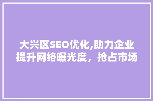 大兴区SEO优化,助力企业提升网络曝光度，抢占市场先机