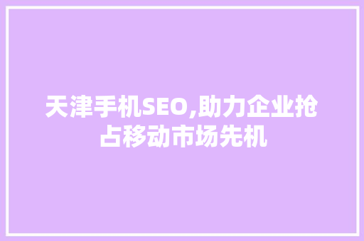 天津手机SEO,助力企业抢占移动市场先机