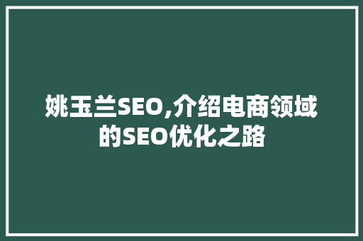 姚玉兰SEO,介绍电商领域的SEO优化之路