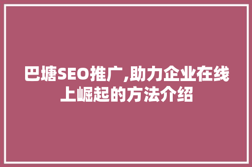 巴塘SEO推广,助力企业在线上崛起的方法介绍