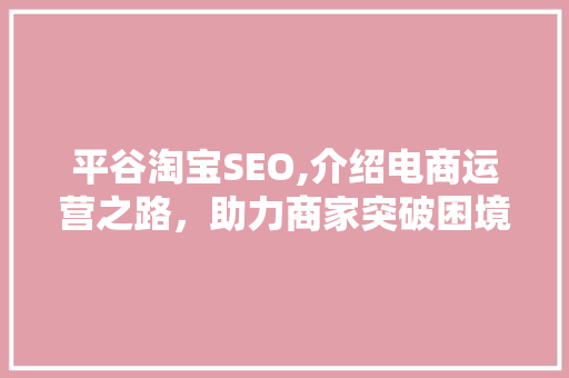 平谷淘宝SEO,介绍电商运营之路，助力商家突破困境