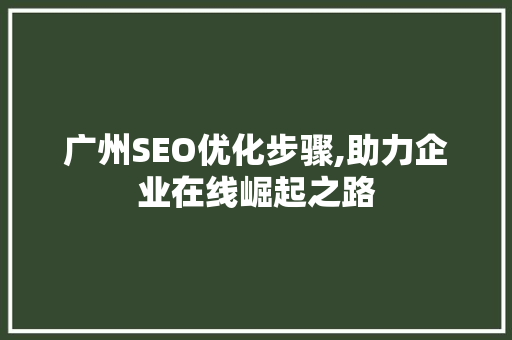 广州SEO优化步骤,助力企业在线崛起之路