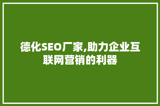 德化SEO厂家,助力企业互联网营销的利器