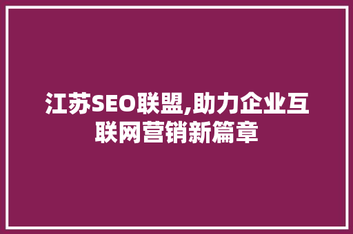 江苏SEO联盟,助力企业互联网营销新篇章