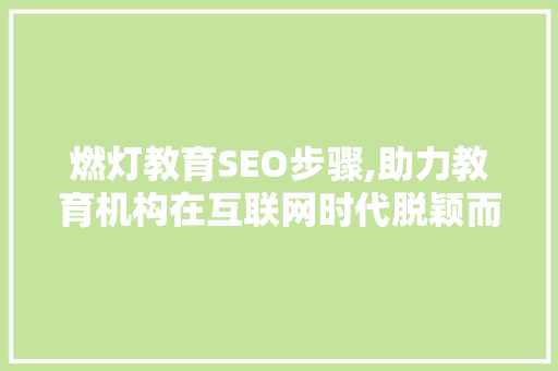 燃灯教育SEO步骤,助力教育机构在互联网时代脱颖而出