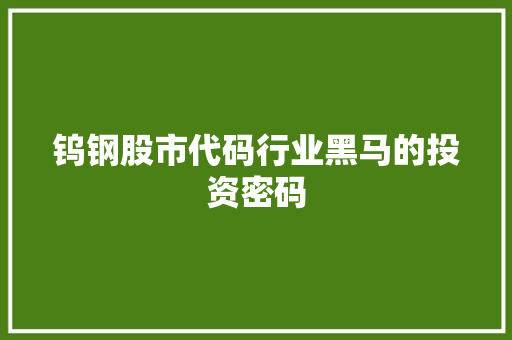 钨钢股市代码行业黑马的投资密码