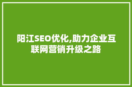 阳江SEO优化,助力企业互联网营销升级之路