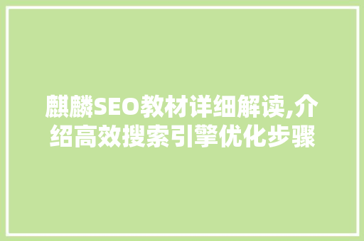 麒麟SEO教材详细解读,介绍高效搜索引擎优化步骤
