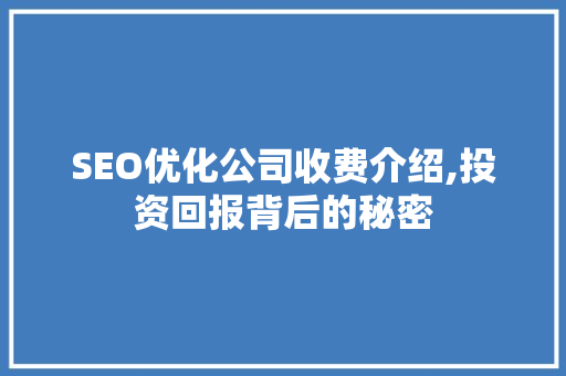 SEO优化公司收费介绍,投资回报背后的秘密