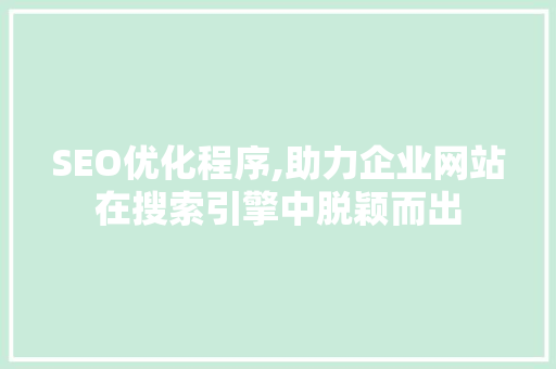SEO优化程序,助力企业网站在搜索引擎中脱颖而出