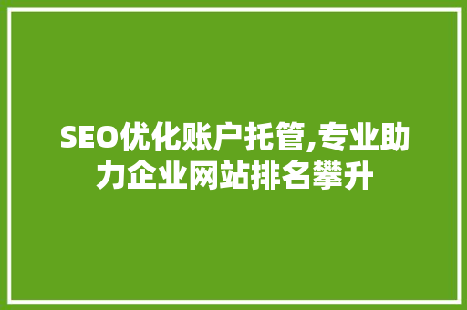 SEO优化账户托管,专业助力企业网站排名攀升
