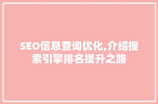 SEO信息查询优化,介绍搜索引擎排名提升之路