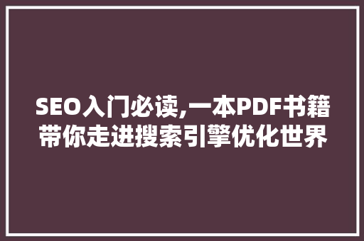 SEO入门必读,一本PDF书籍带你走进搜索引擎优化世界