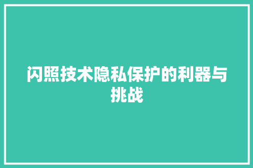 闪照技术隐私保护的利器与挑战