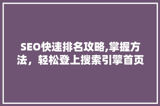SEO快速排名攻略,掌握方法，轻松登上搜索引擎首页