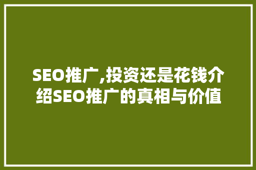 SEO推广,投资还是花钱介绍SEO推广的真相与价值