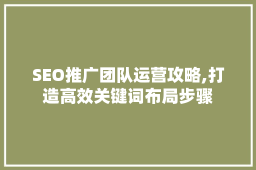 SEO推广团队运营攻略,打造高效关键词布局步骤