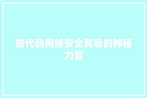防代码网络安全背后的神秘力量