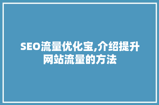 SEO流量优化宝,介绍提升网站流量的方法