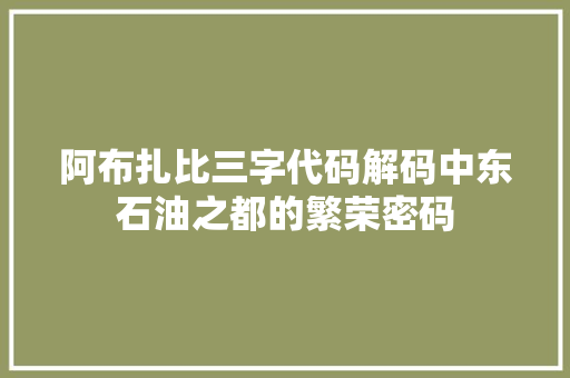 阿布扎比三字代码解码中东石油之都的繁荣密码