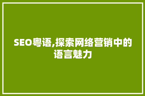 SEO粤语,探索网络营销中的语言魅力