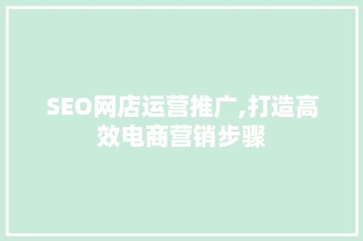 SEO网店运营推广,打造高效电商营销步骤