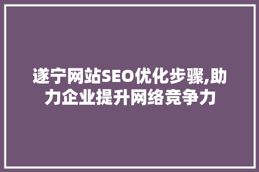 遂宁网站SEO优化步骤,助力企业提升网络竞争力