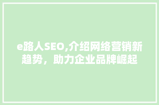 e路人SEO,介绍网络营销新趋势，助力企业品牌崛起