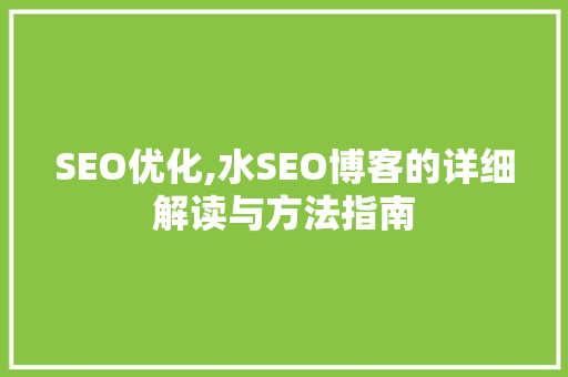 SEO优化,水SEO博客的详细解读与方法指南  第1张