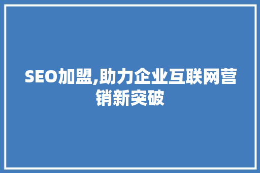 SEO加盟,助力企业互联网营销新突破