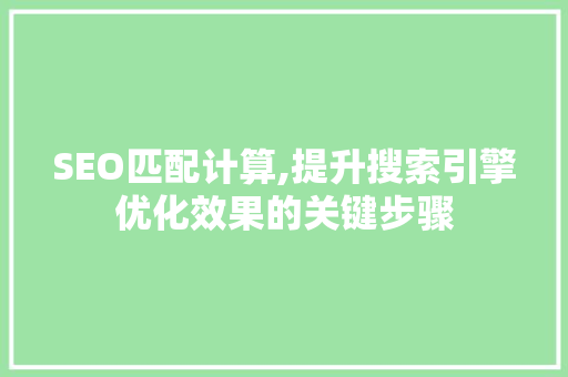 SEO匹配计算,提升搜索引擎优化效果的关键步骤