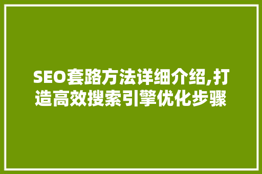 SEO套路方法详细介绍,打造高效搜索引擎优化步骤