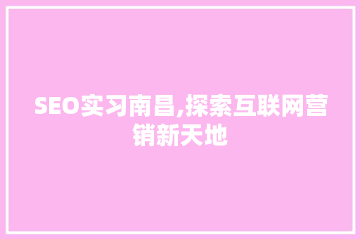 SEO实习南昌,探索互联网营销新天地