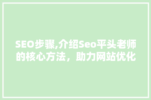 SEO步骤,介绍Seo平头老师的核心方法，助力网站优化之路