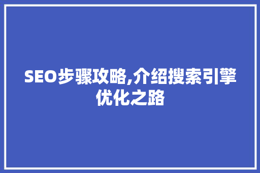 SEO步骤攻略,介绍搜索引擎优化之路
