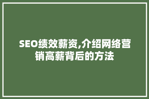 SEO绩效薪资,介绍网络营销高薪背后的方法