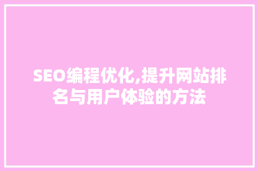 SEO编程优化,提升网站排名与用户体验的方法