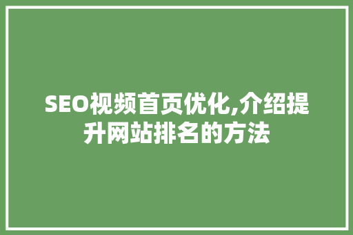 SEO视频首页优化,介绍提升网站排名的方法